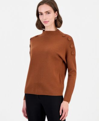T Tahari Women's Dropped-Shoulder Mock Neck Pullover Sweater