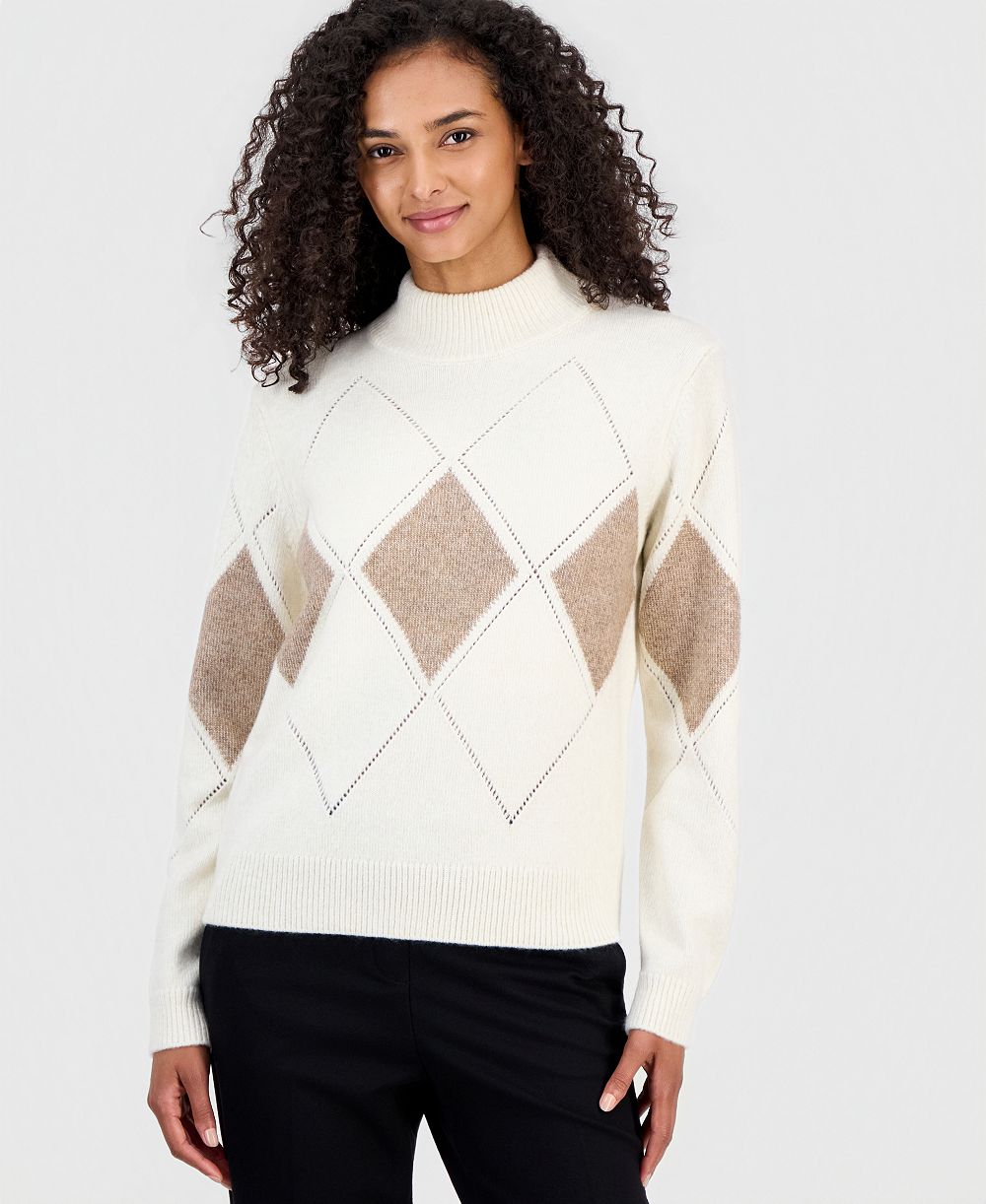Женский джемпер T Tahari Mock Neck Pointelle Argyle