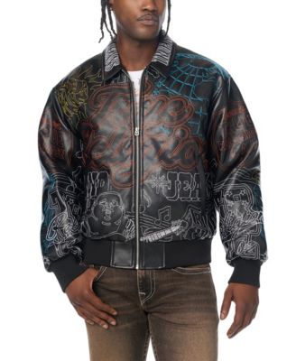 True Religion мужская бомбер-куртка из искусственной кожи с ретро-вышивкой Trophy