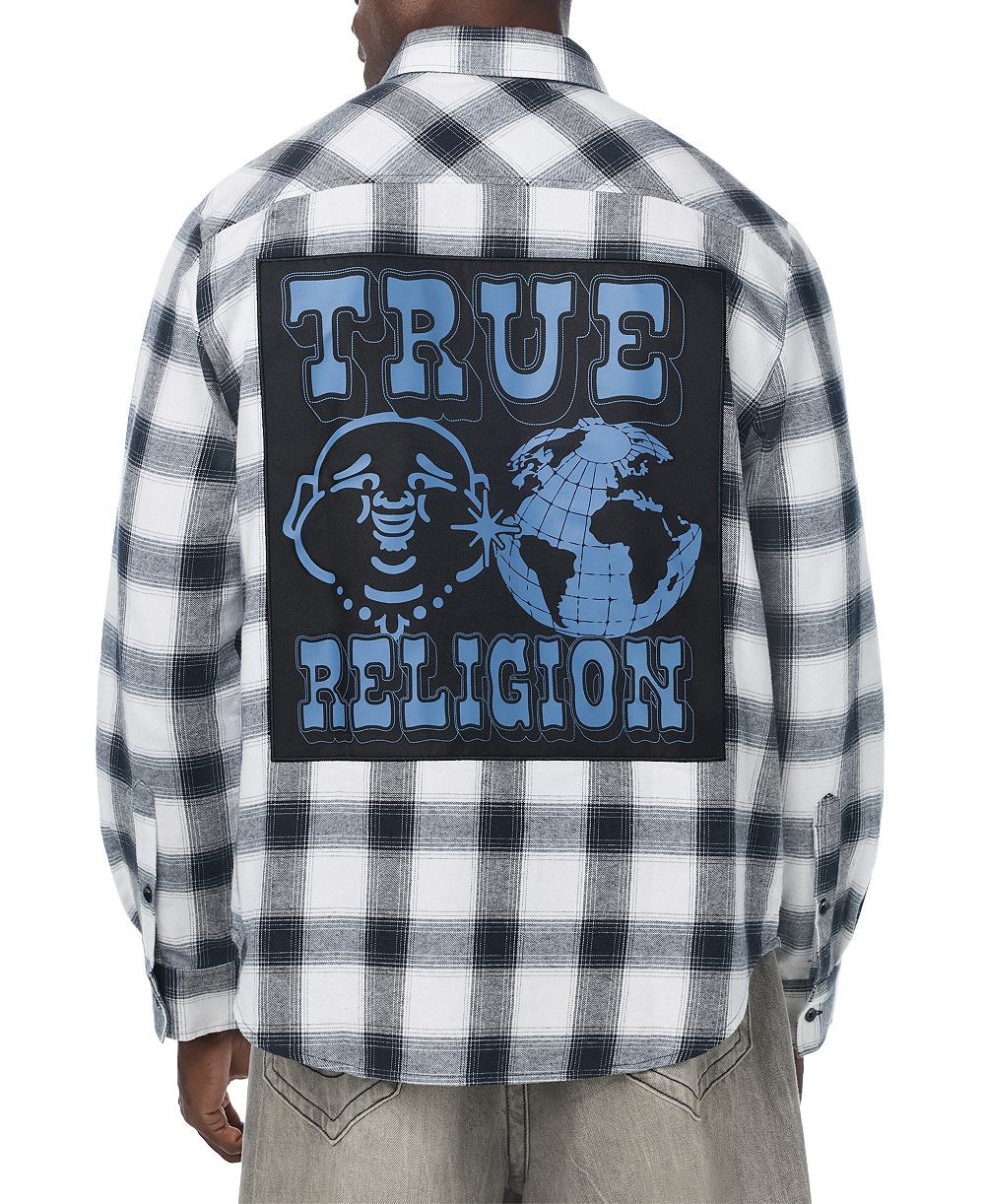 True Religion Мужская рубашка с длинным рукавом и аппликацией из фланели