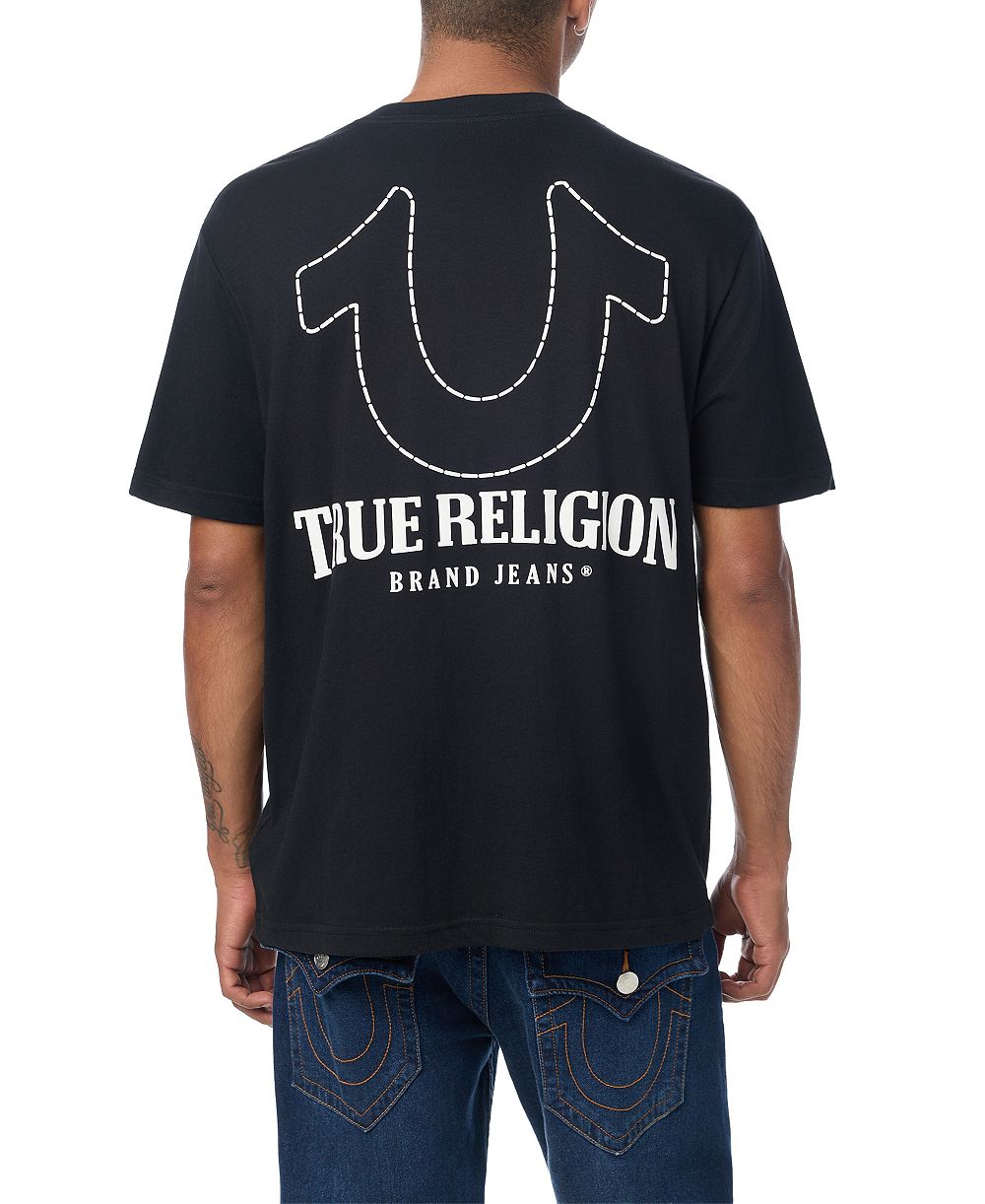 Мужская футболка True Religion с логотипом в виде подковы, круглым вырезом и прямым кроем
