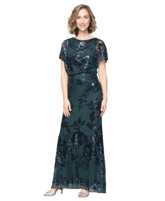 SL Fashions Платье с лодочным вырезом и цветочным принтом из пайеток, Petite