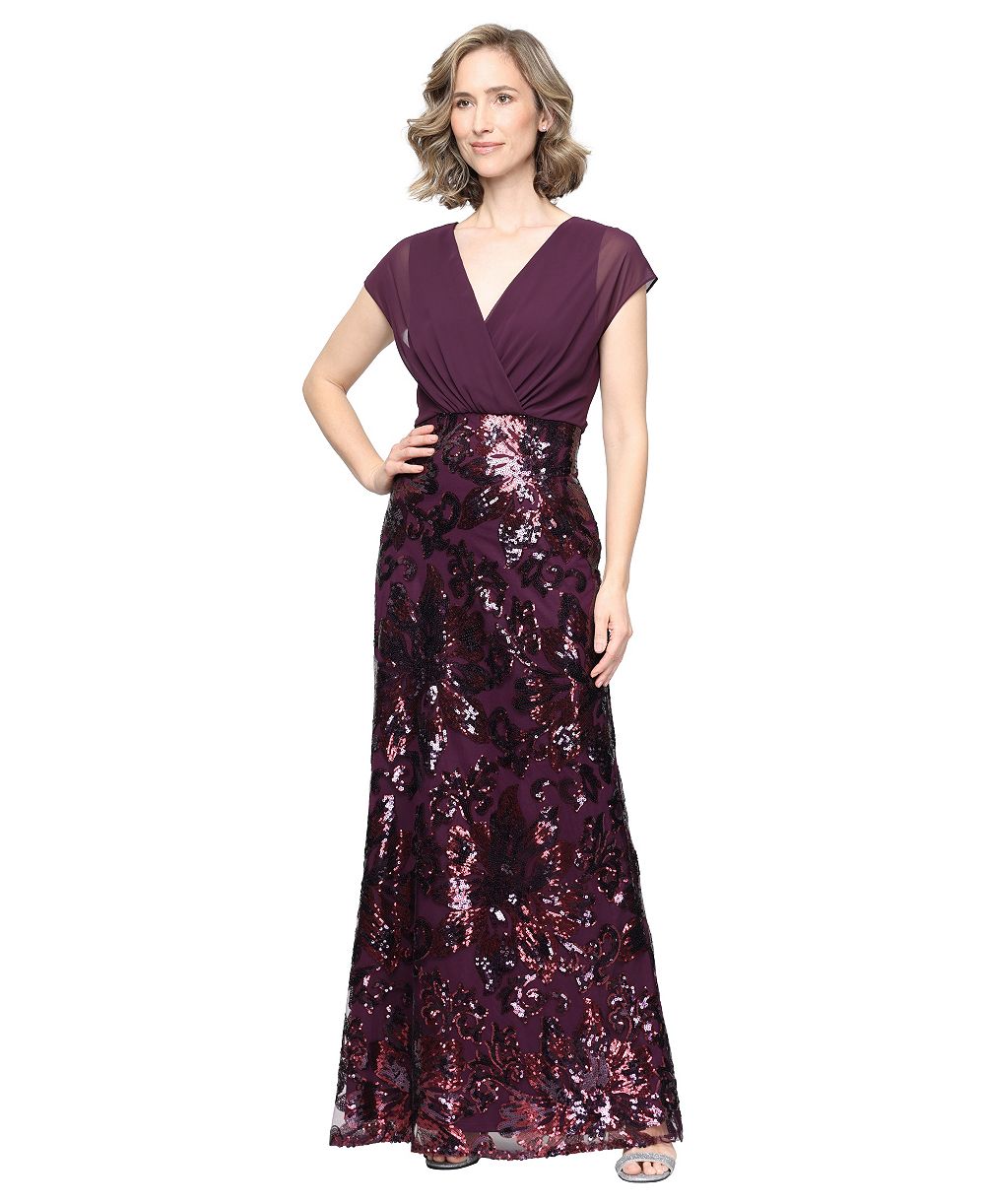 Длинное платье с вырезом-шалью и пайетками SL Fashions Petite