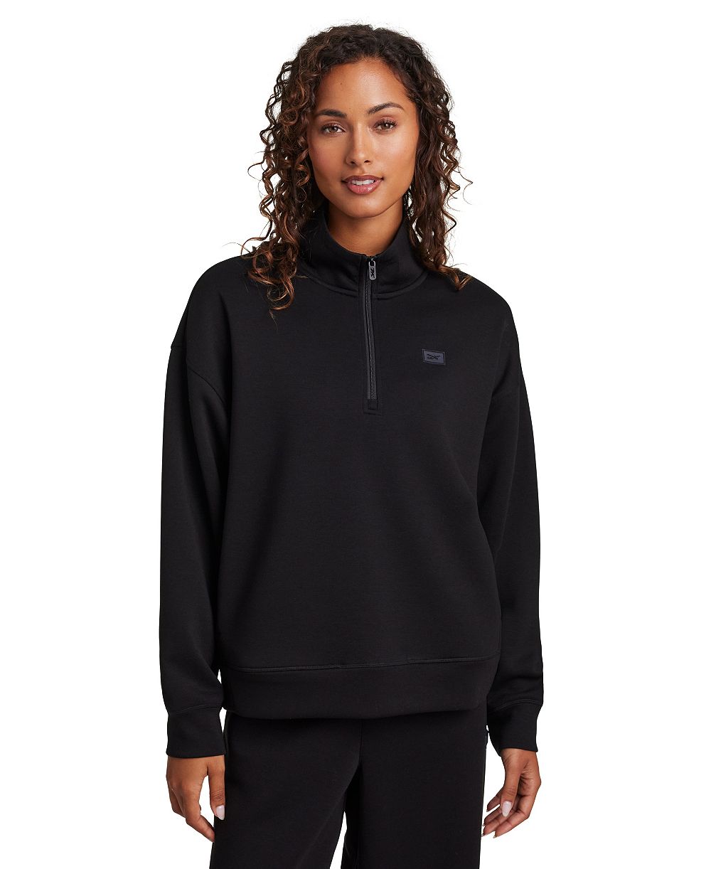 Reebok Women's Double Knit Cropped Half Zip Long-Sleeve Sweatshirt
