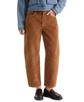 Good American Women's Faux Suede Mid-Rise Barrel-Leg Ankle Jeans