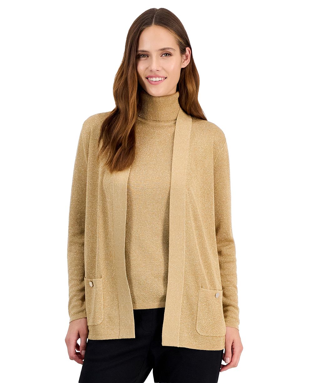 Женский кардиган Anne Klein Petite Malibu с длинным рукавом, открытым передом и нитью люрекс