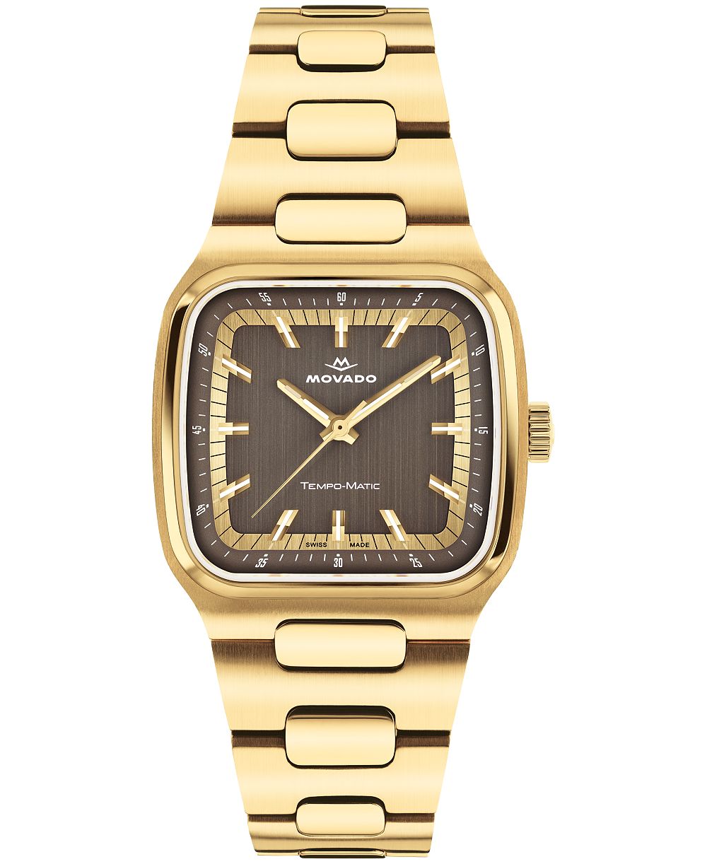 Мужские часы Movado Tempo-Matic, швейцарский автоматический механизм, ионное покрытие светло-желтым золотом, сталь, 37 мм