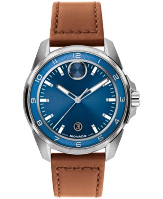 Мужские швейцарские кварцевые часы Movado Bold Verso S с кожаным ремешком цвета cognac, 42mm