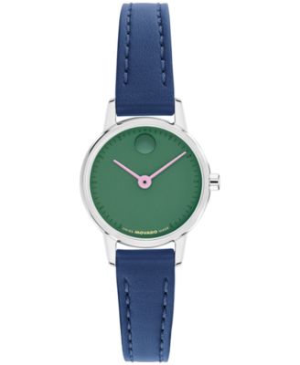 Movado женские швейцарские кварцевые часы Baby Face с синим кожаным ремешком, 22.50 мм