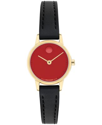 Movado Women's Baby Face Swiss Quartz Black Leather Watch 22.50mm