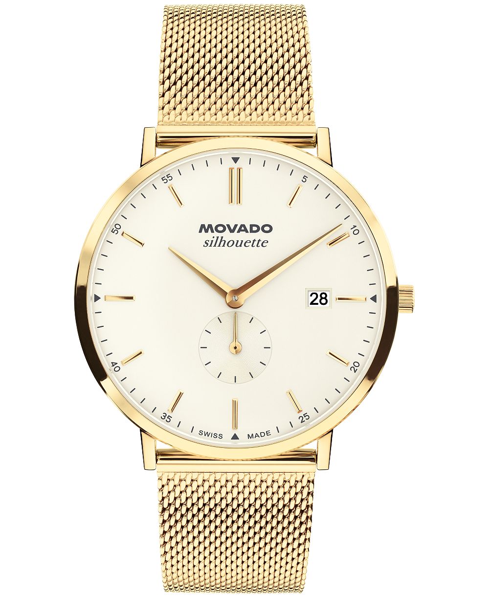 Movado Men's Silhouette Swiss Quartz Ionic Plated Light Yellow Gold Steel Watch 40mm