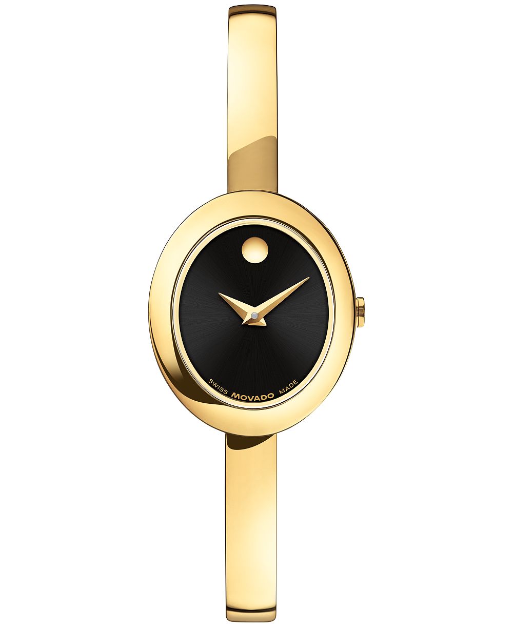 Movado женские швейцарские кварцевые часы Museum Bangle с овидальным браслетом, PVD сталь светло-желтого цвета, 22 мм