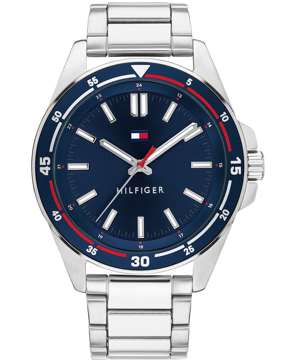 Tommy Hilfiger Мужские кварцевые часы Quartz Silver-Tone Stainless Steel, 42mm