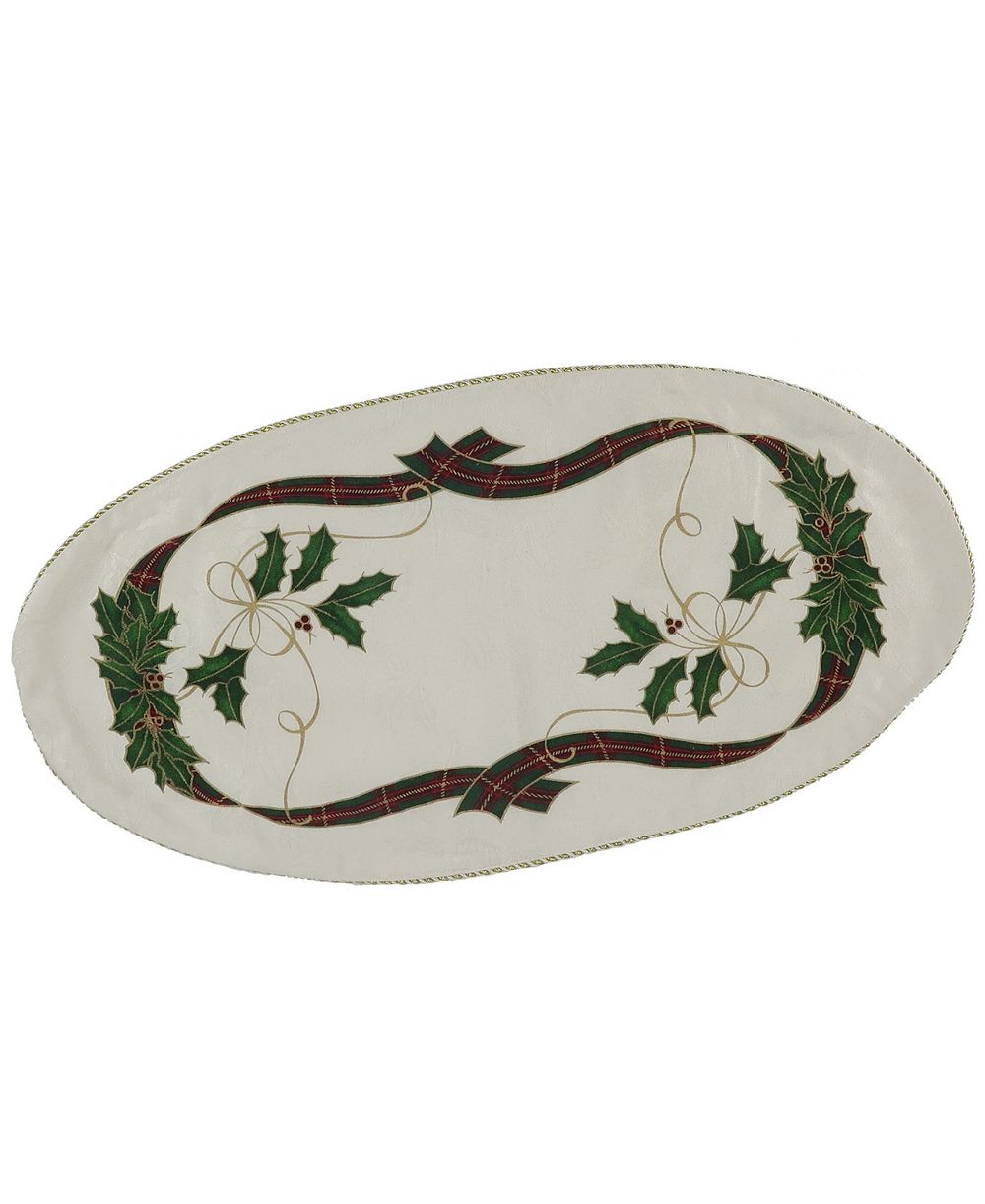 Центральная композиция Holiday Nouveau Holly Berry Ribbon Plaid, 15" x 30", Lenox