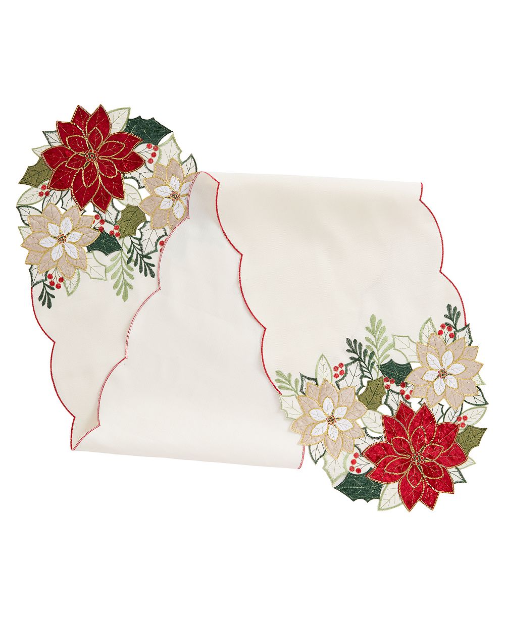 Elrene Holiday Poinsettia Cutwork Embroidered Table Runner, 13" x 70"