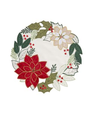 Elrene Holiday Poinsettia Wreath Cutwork Round Placemat, 15" x 15"