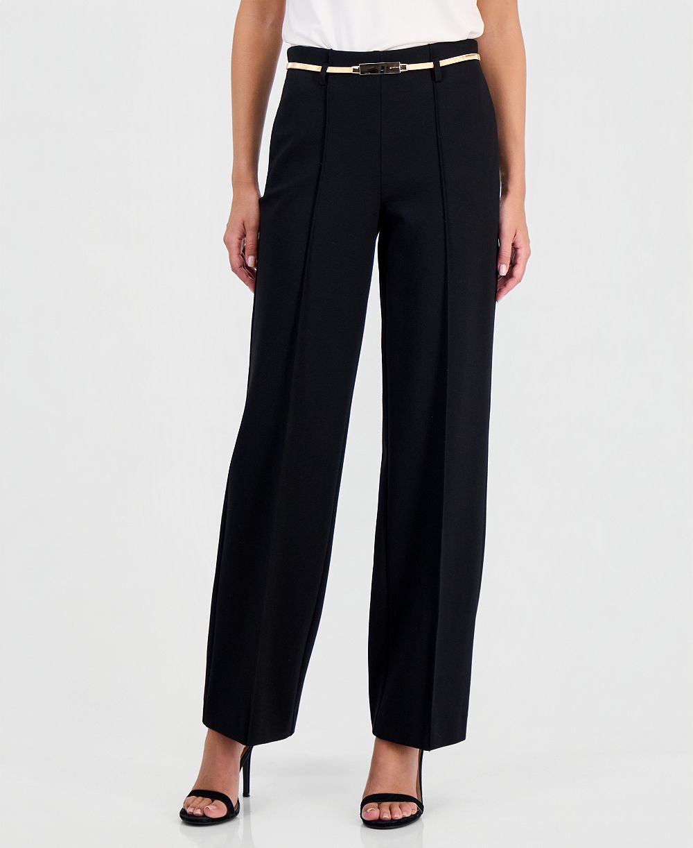 Anne Klein Women's Wide Leg Belted Compression Pants