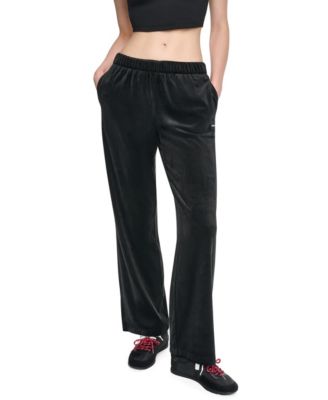 DKNY Sport Women's High-Rise Ribbed Super-Soft Velour Straight Leg Pants