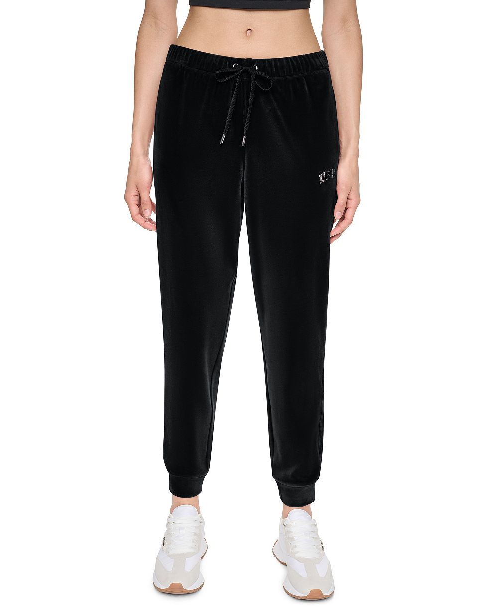 Женские джоггеры DKNY Sport с логотипом из страз, на высокой талии, из мягкого велюра