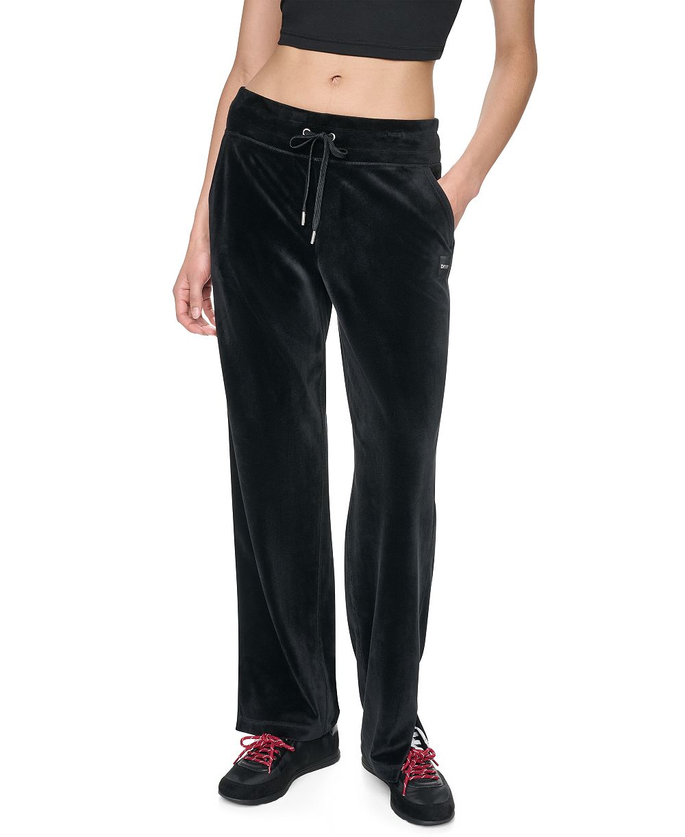 DKNY Sport Women's Mid-Rise Super-Soft Velour Wide-Leg Track Pants