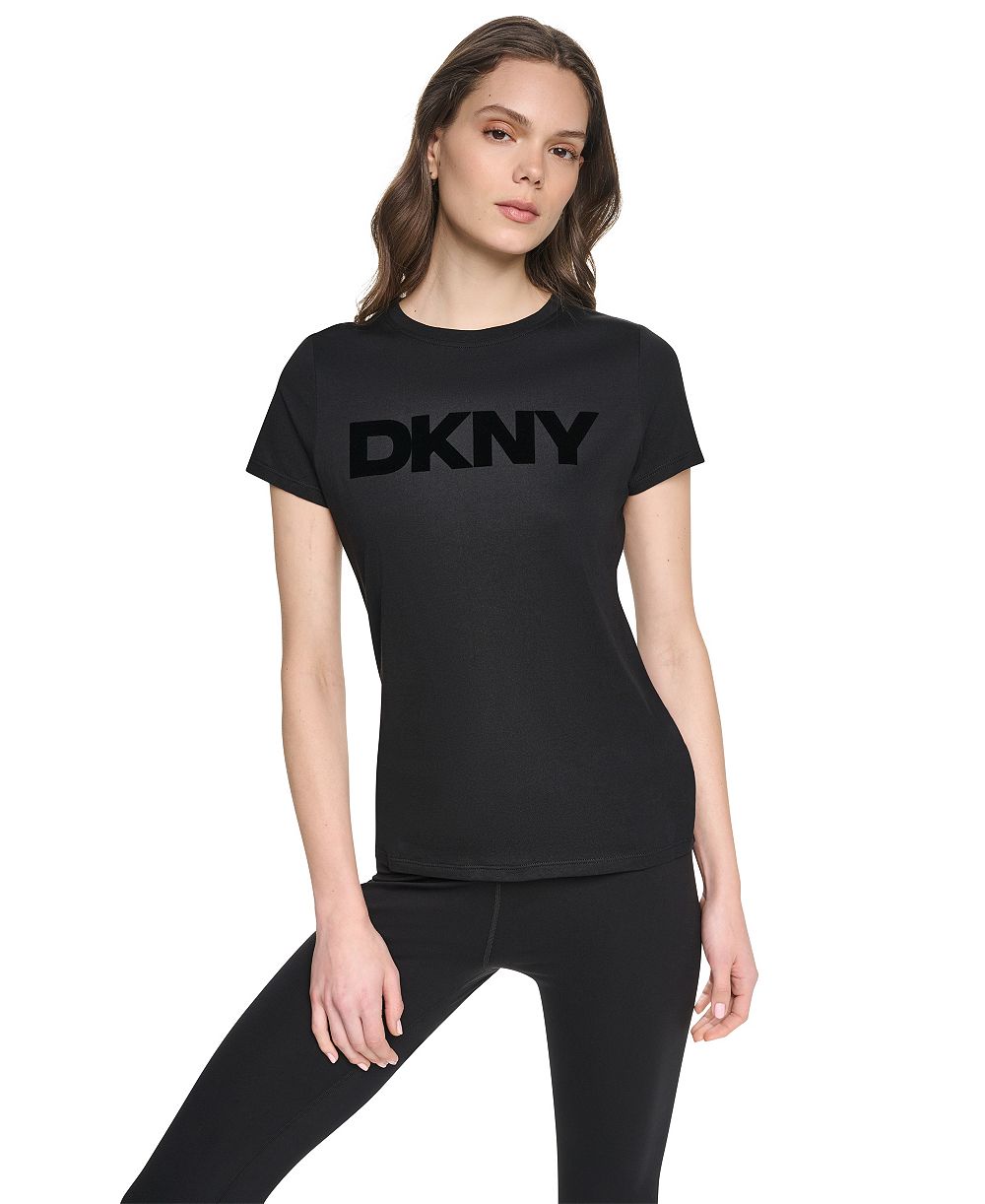 Футболка с круглым вырезом и флок-логотипом для женщин от DKNY Sport