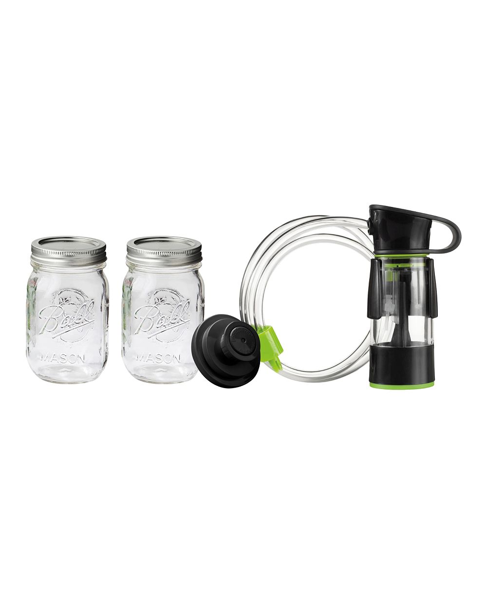 Комплект для вакуумного запечатывания Ball Mason Jar с ручным устройством и крышками - Regular Mouth - Pint Size (16 oz)