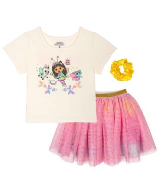 Gabby's Dollhouse Toddler Girls (2T-12) T-Shirt and Tutu Skirt Set with Scrunchie