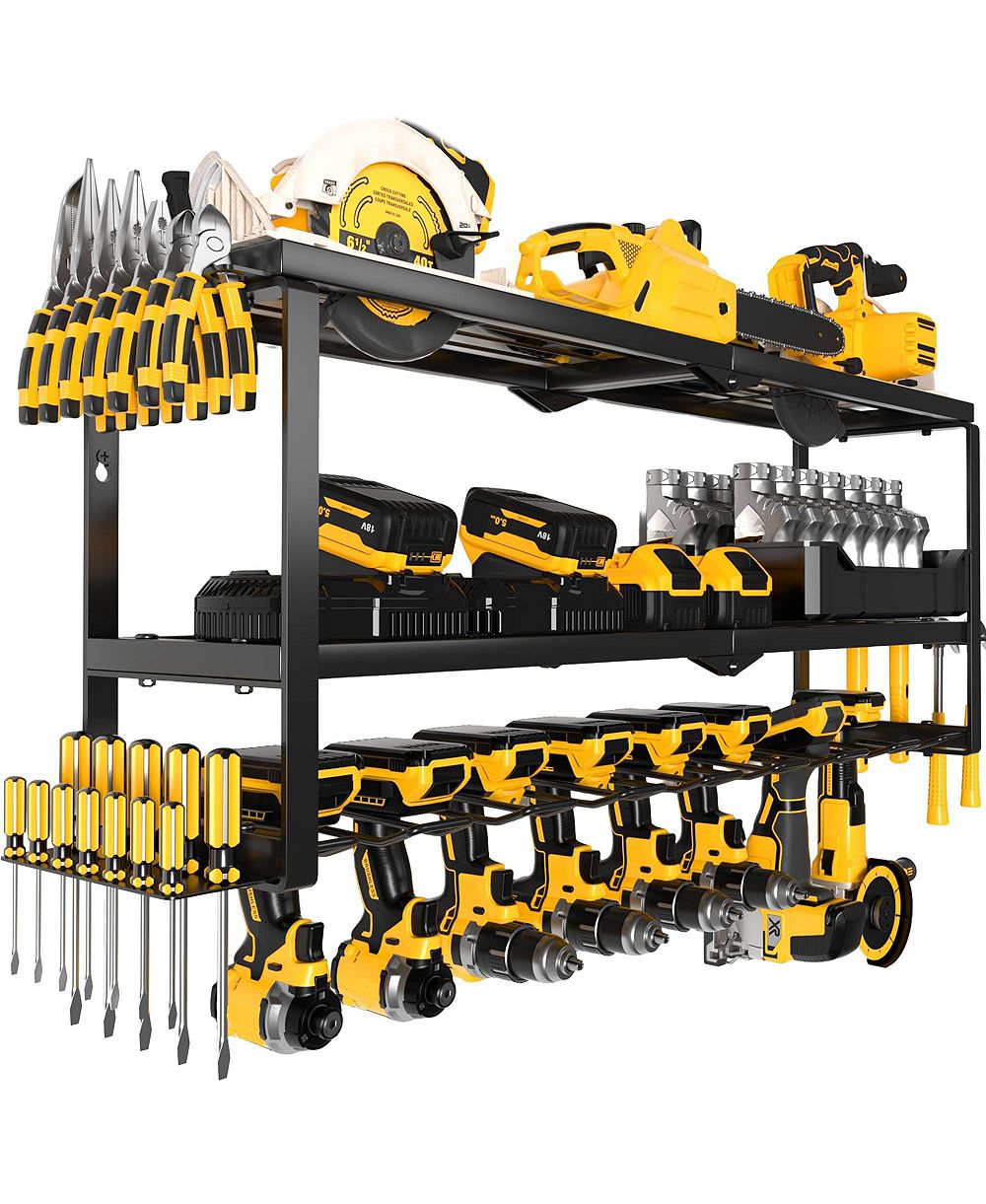 XDOVET Power Tool Organizer Wall Mount Metal Rack Drill Holder 3 Tier Workshop Storage