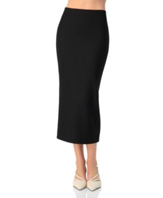 Ivonne Women's Smooth Stretch Knit High Waist Fitted Midi Skirt