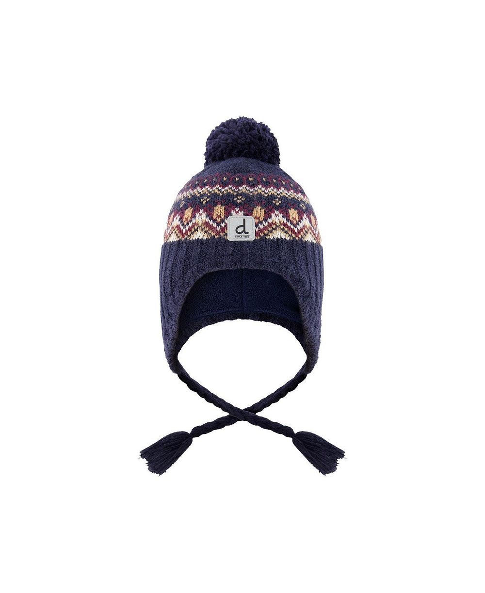 Зимняя вязаная шапка Deux par Deux Little and Big Boy (5-14) Peruvian Knit with Pompom Jacquard