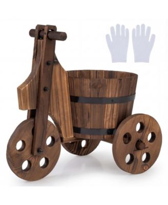 Gymax Rustic Wood Tricycle Planter горшок для растений с бочкой и дренажем для патио и сада