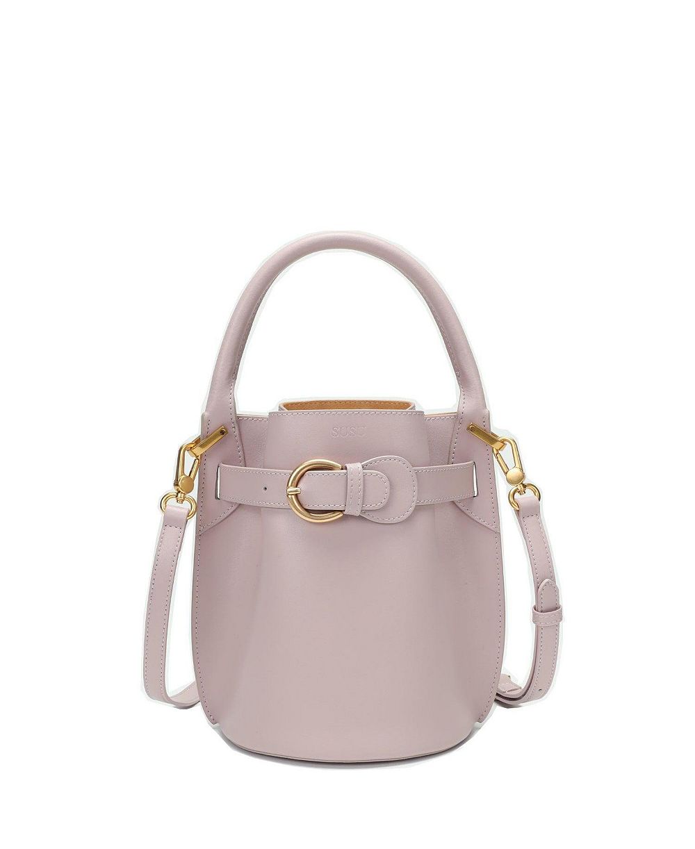 SUSU Blair Leather Small Bucket Bag  Women's Crossbody Purse with Belt Drawstring