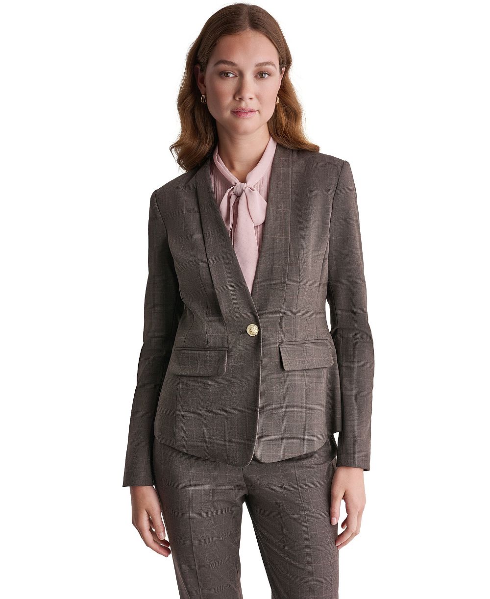 BCBG Women's Plaid Shoulder-Padding Blazer