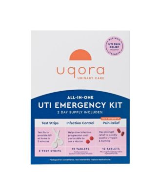Uqora UTI Emergency Kit - 2 Urinary Tract Infection Test Strips, 12 UTI Pain Relief Tablets and 12 Infection Control Tablets - Urinary Tract Support