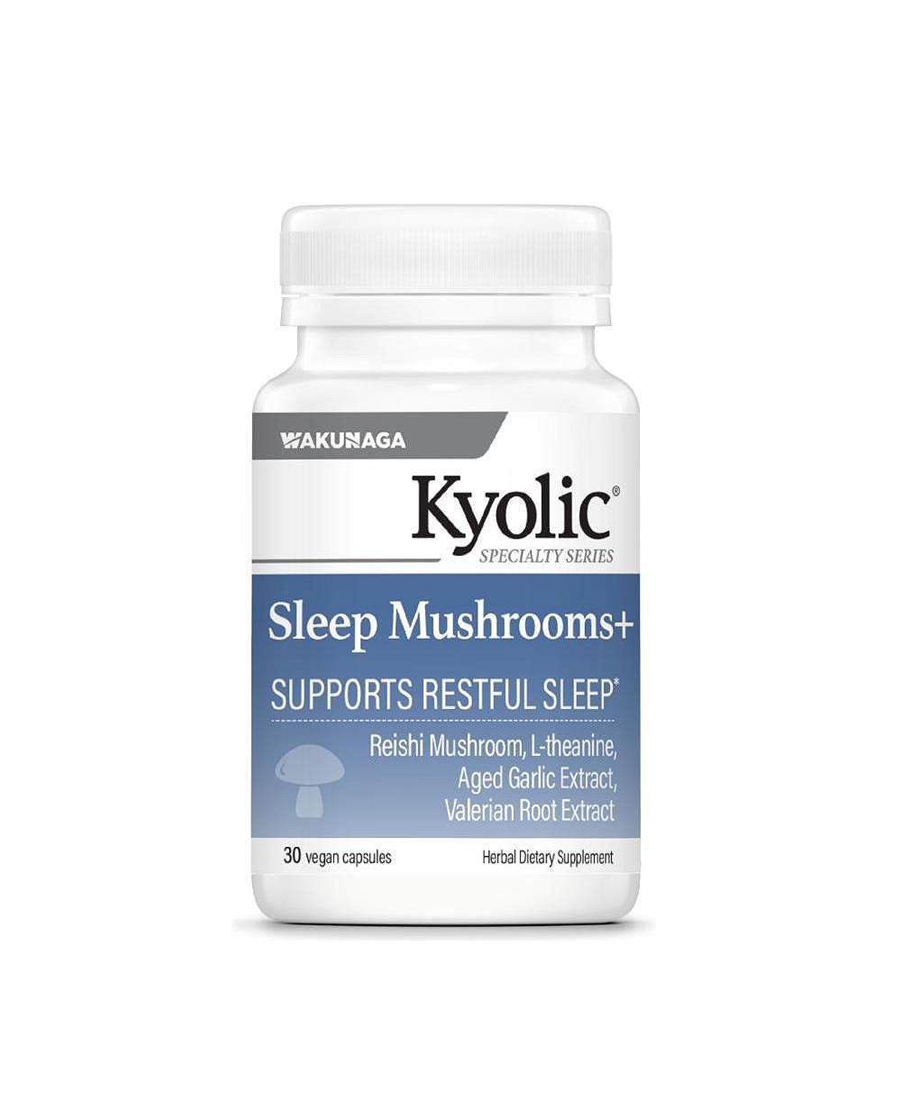 Добавка Kyolic Sleep Mushrooms с рейши, L-теанином, корнем валерианы и экстрактом выдержанного чеснока | 30 капсул