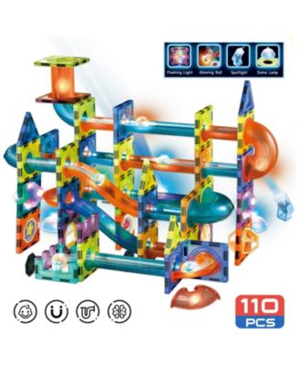 Contixo 110-Piece Light-Up 3D Magnetic Marble Run Tiles STEM Building Set with Glow Marbles for Kids Ages 3+
