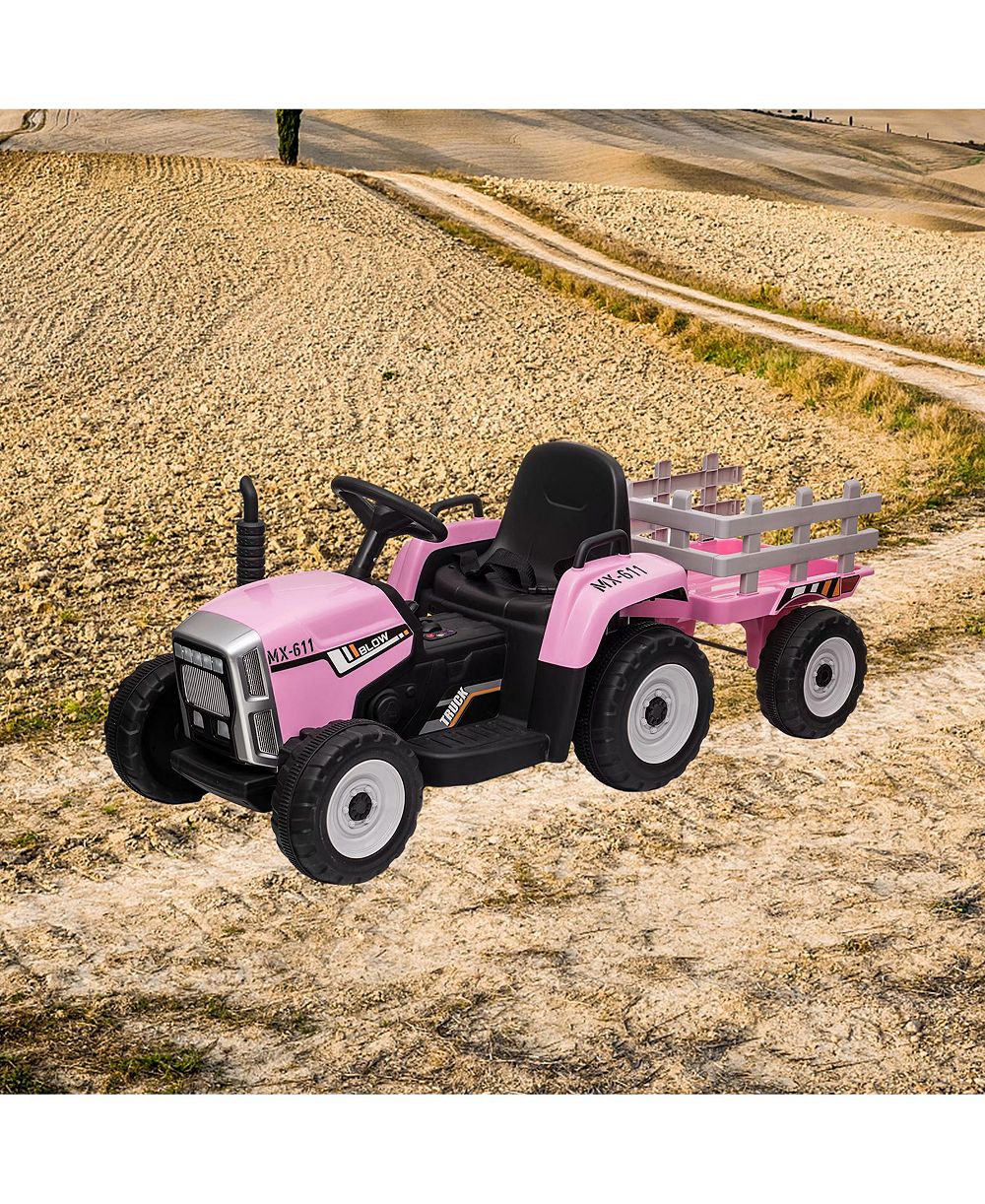 homfan 12V Electric Ride-On Tractor with Remote Control & Detachable Trailer, 66-lb Capacity, Ages 3-8