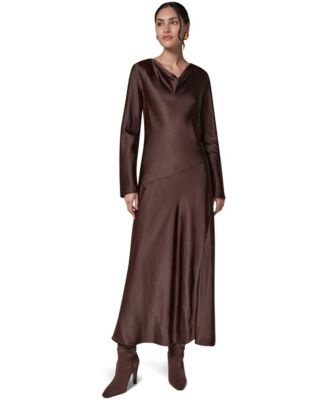 Donna Karan New York женское платье А-силуэта из сатина с глубоким вырезом