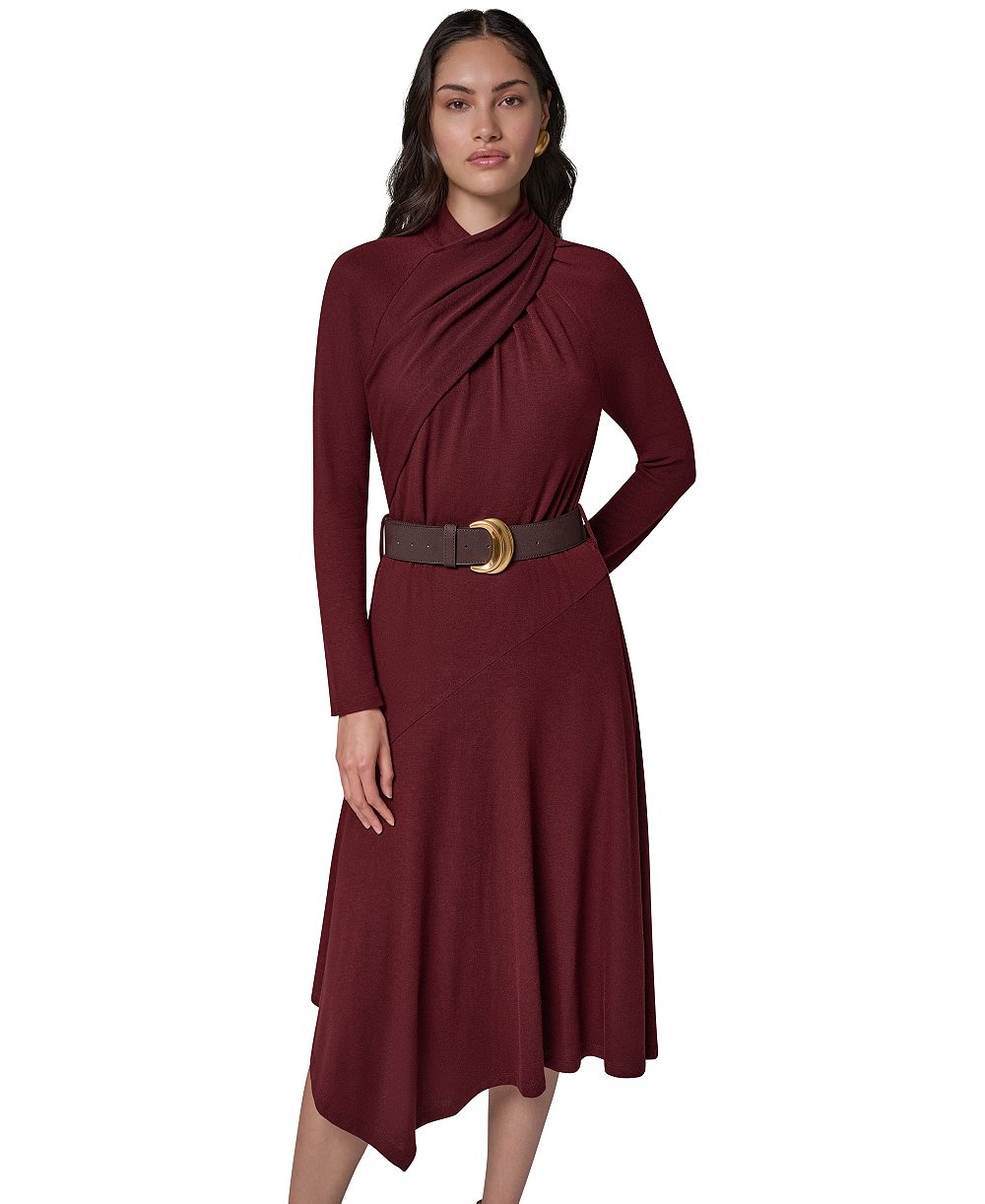 Женское миди-платье Donna Karan New York с длинным рукавом, асимметричным подолом и воротником-стойкой