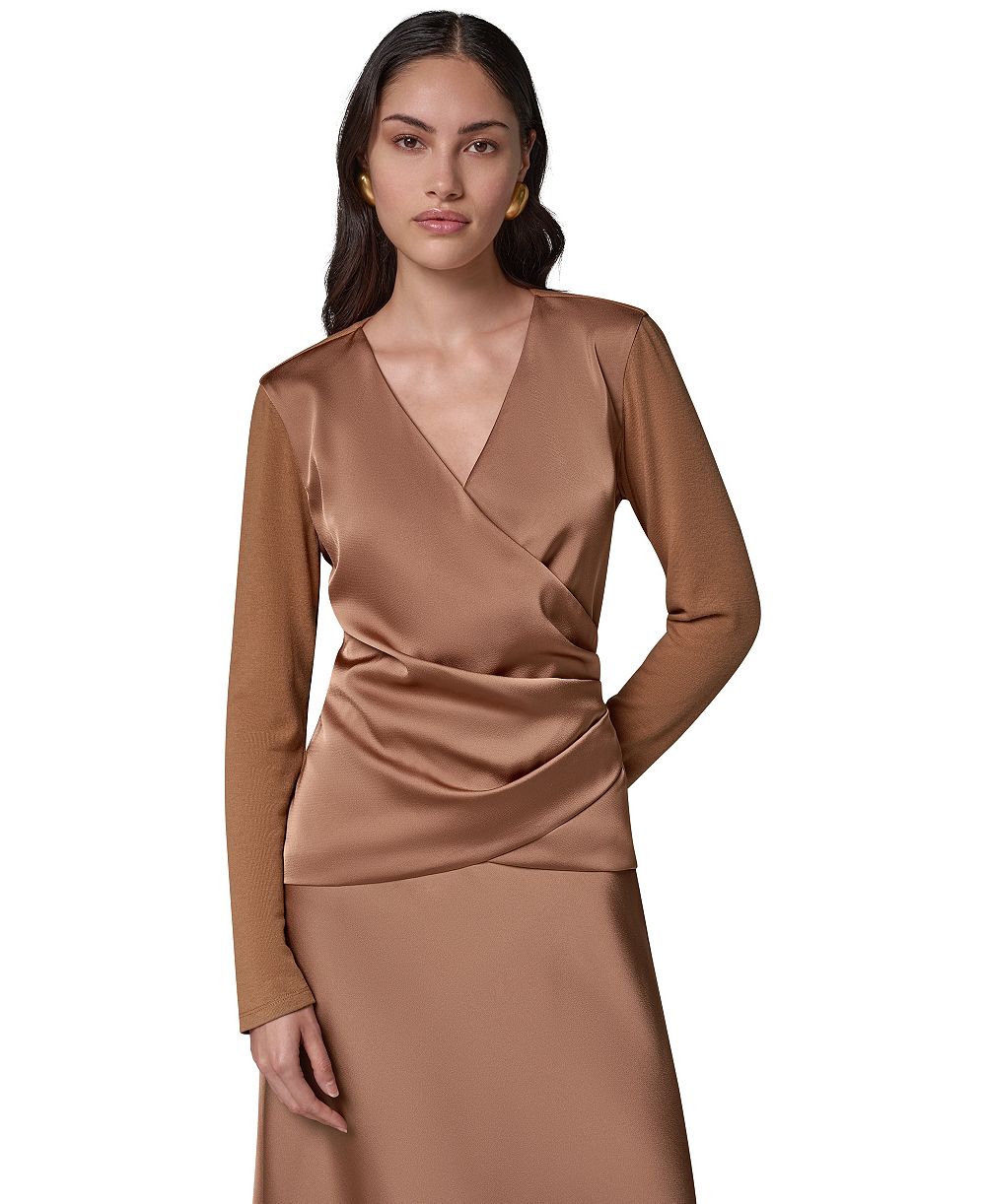 Женская длинная блуза с запахом из атласа Donna Karan New York