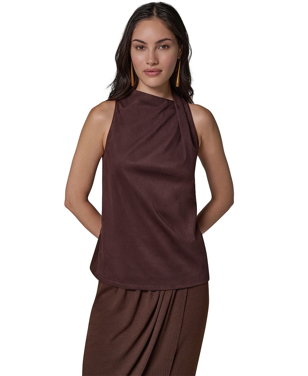Donna Karan New York Women's Cowl Neck Mixed-Media Dressy Sleeveless Tank Top