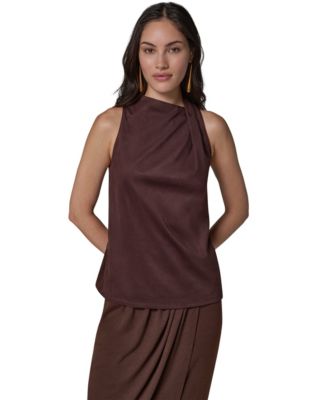 Donna Karan New York Women's Cowl Neck Mixed-Media Dressy Sleeveless Tank Top