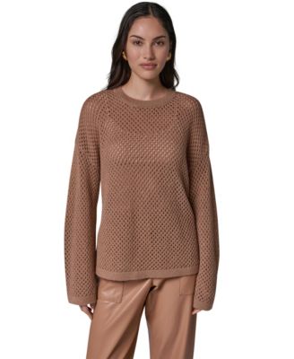 Donna Karan New York женский свитер с длинным рукавом, свободный крой, круглый вырез, открытая вязка