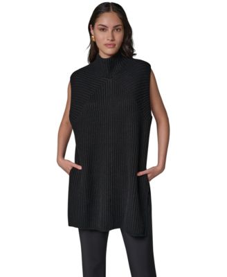 Donna Karan New York женский свитер-туника без рукавов с высоким воротником-стойкой и ребристой фактурой