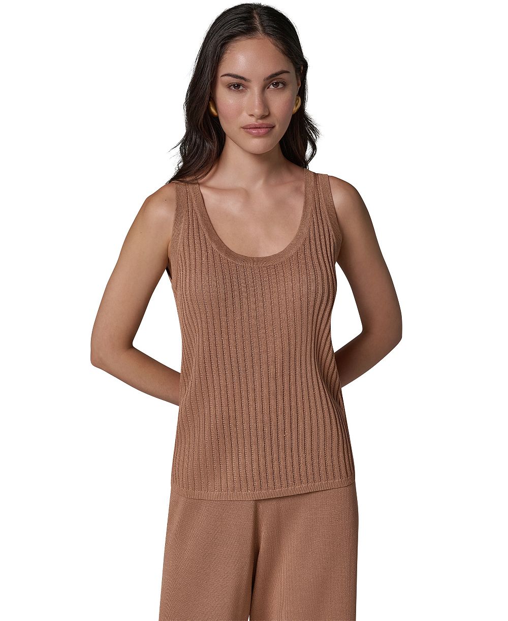 Donna Karan New York Women's Ribbed-Knit Open-Stitch Scoop Neck Tank Top