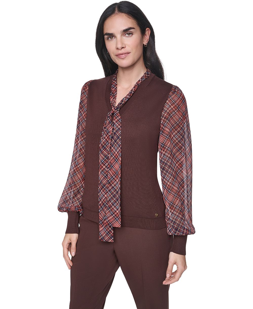 Tommy Hilfiger Women's V-Neck Tie-Neck Sweater