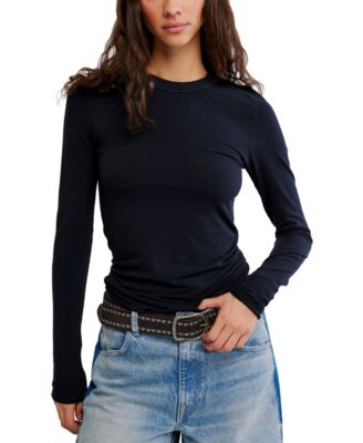 Free People Женский мягкий бесшовный топ с круглым вырезом и длинным рукавом