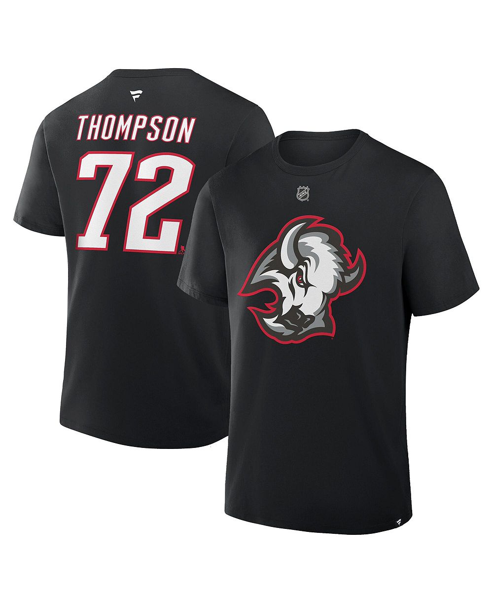 Fanatics Men's Tage Thompson Black Buffalo Sabres Authentic Stack Name & Number T-Shirt