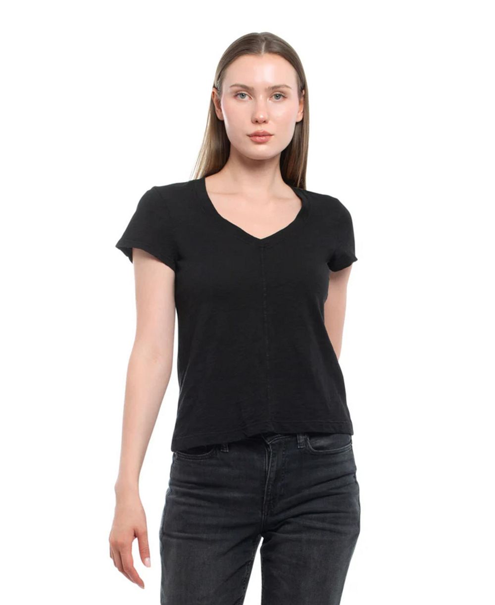 WILT Women's Slim Deep V-Neck Rib Back Tee