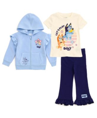 Детский комплект из толстовки на молнии и брюк Bluey для девочек 2T-4T